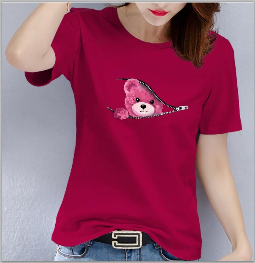 Bear Graphic Print Tshirt Teddy Bear Short Sleeve Crew Neck Casual Top  Womens Clothing Oversized  T Shirt Tops  Harajuku
