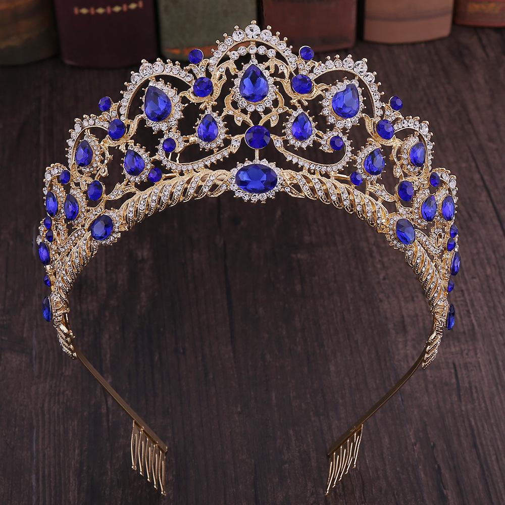 Kmvexo Rose Gold Champagne Vintage Baroque Queen King Hair Jewelry Crystal Tiaras Crowns Comb Headbands Bridal Rhinestone Diadem