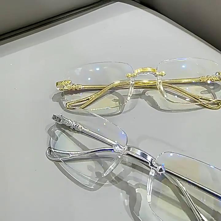 Luxury Brand Anti-blue Light Rimless Reading Glasses Women Men High Definition Far-sighted Square Eyewear Diopter +1.0 To +4.0