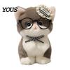 Plush Toy Accessory Cute Kitten Pendant with Glasses And Tie, Soft Stuffed Animal Gift for Kids Teens Keychain Backpacks Keys, Decorative Hanging