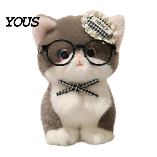 Plush Toy Accessory Cute Kitten Pendant with Glasses And Tie, Soft Stuffed Animal Gift for Kids Teens Keychain Backpacks Keys, Decorative Hanging