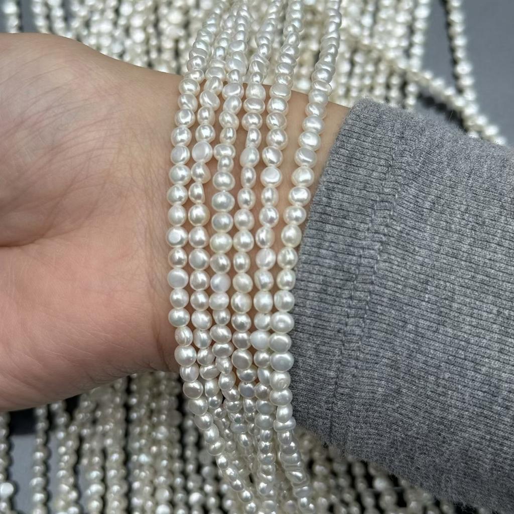 1String, White Natural Freshwater Pearls, Handmade Nugget Pearl Beads for Jewelry Making DIY Crafts (Beads 3-4mm, Length 36cm)