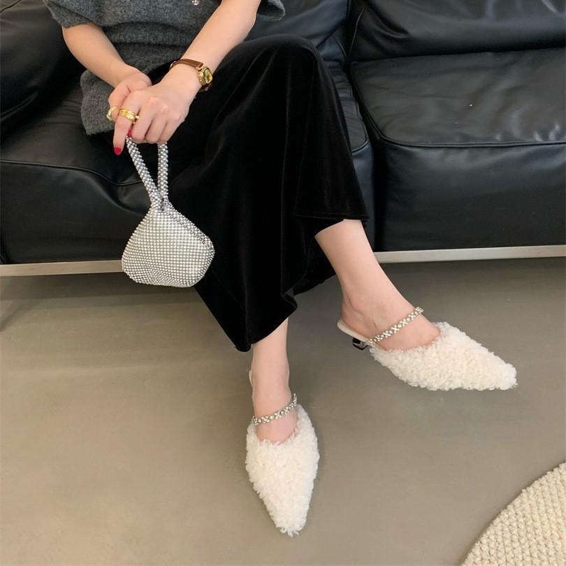 Velvet Beanie Shoes Lamb Wool Shoes Women's Autumn and Winter New Pearl Fairy Wind Warm New Single Shoes