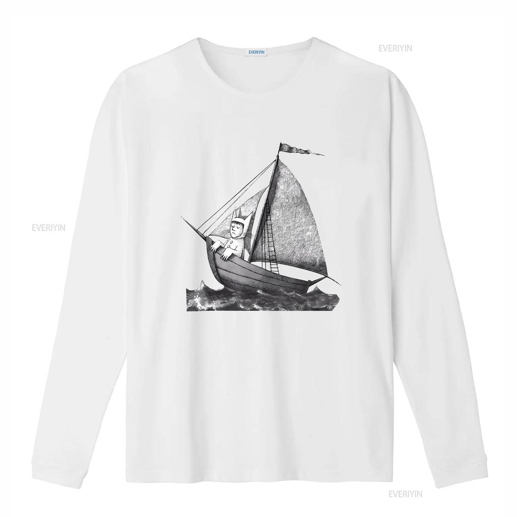 NWT Where the Wild Things Are Sailing on a Boat Funny Cool Trend T Shirt vintage Washed Casual Soft homme Breathable Stretched
