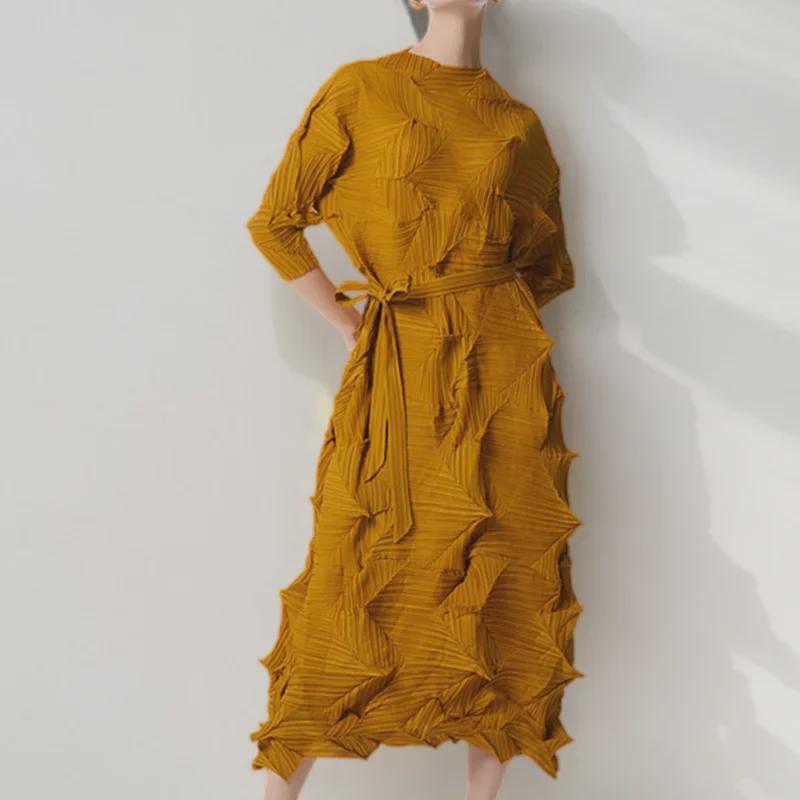 Nepravidelné plisované dámské šaty plus size - High-end, volný střih na jaro a podzim