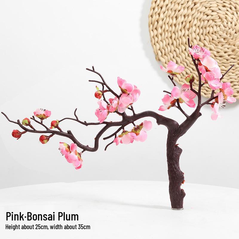 Artificial Plum & Peach Blossom Bonsai: Dried Flower Arrangement for Indoor Decoration