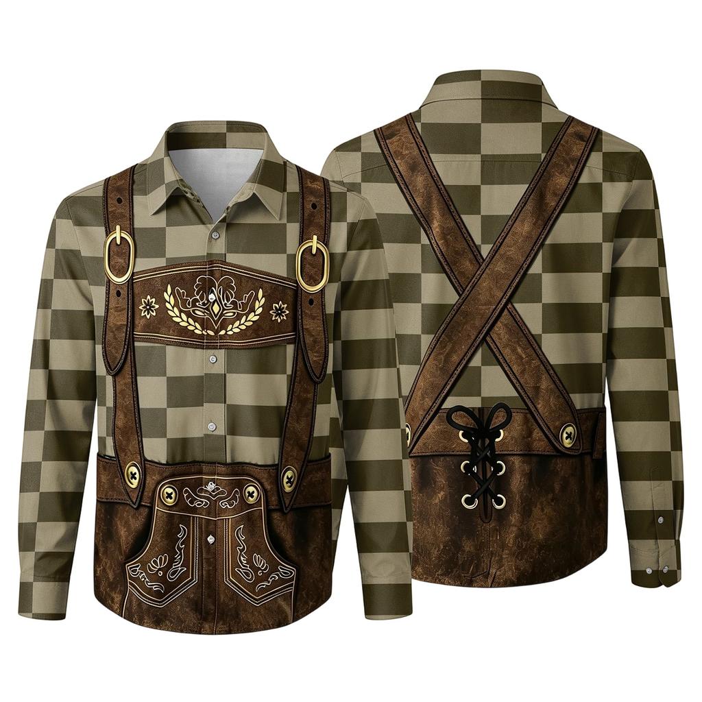 Men’s 3D Printed Loose Fit Turn-Down Collar Long Sleeve Shirt Vintage Plaid Design Casual Retro Style for Festivals Outdoor Parties