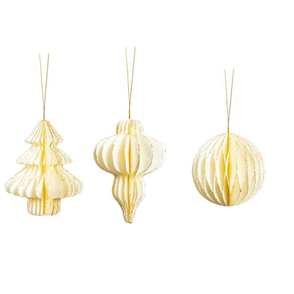 

3pcs Christmas Hanging Lantern, Chinese Style Wind Origami Christmas Tree Honeycomb Origami Pendant Christmas Decorations бежевый
