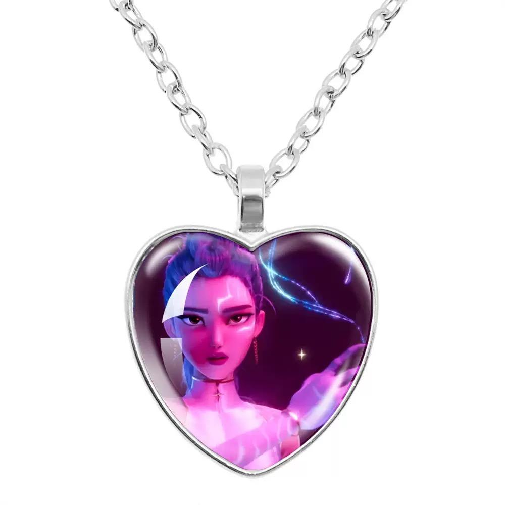 Kpop Demon Hunter Heart Shape Necklaces Idol Anime Pendant with Cartoon Character Pattern Fashion Idol Necklace Jewelry Gifts