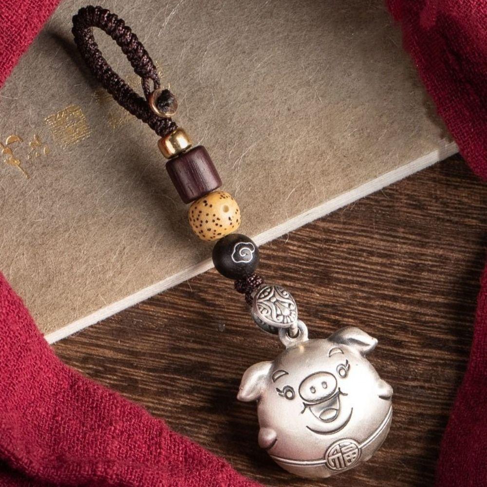 

Lucky Lovely Pig Keychain Braided Rope Bag Pendant Fashion Car Keychain Ornament срібний