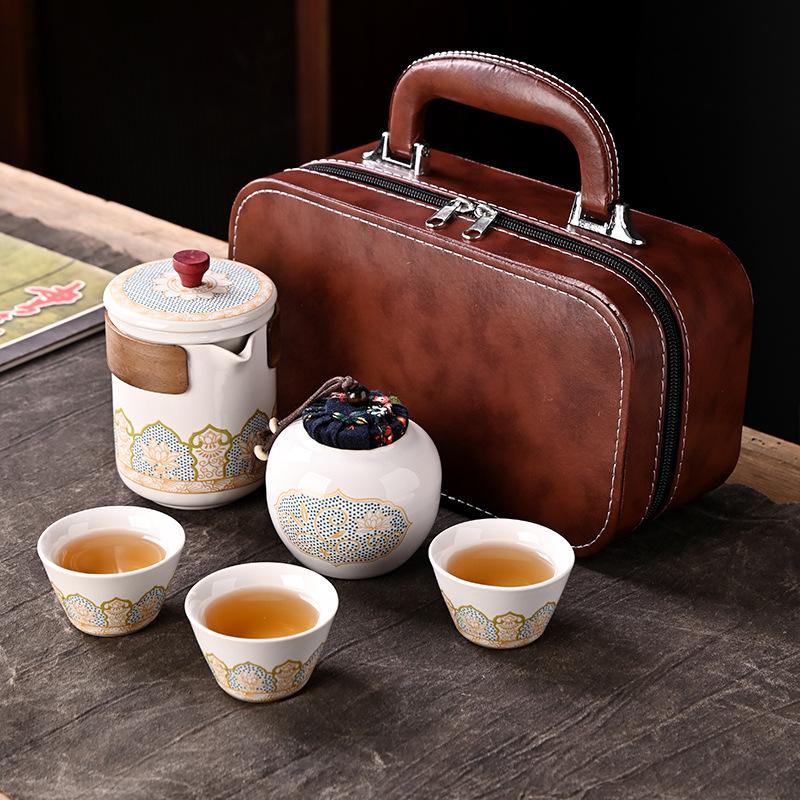 Ceramic Guyun Travel Tea Set Kuaike Cup Set Tea Portable Car One Pot Three Cups Business Gifts