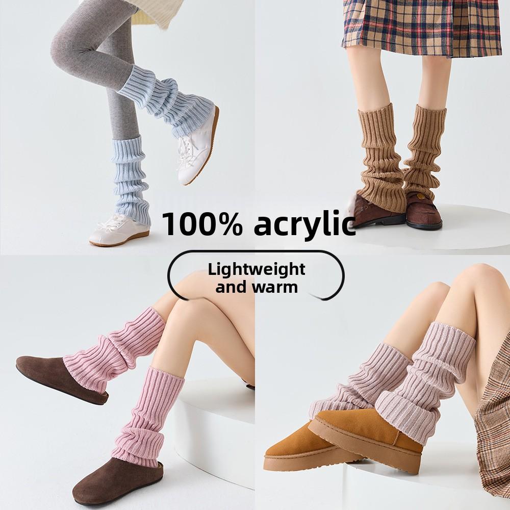Women's Grey Knitted Leg Covers, Pile Socks, Versatile Calf Socks for Spring and Autumn, Women's Mid-calf Sleeves, Calf Socks, Long Socks
