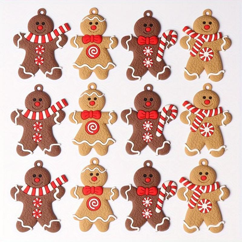 12pcs Gingerbread Haning Ornaments, Gingerman Doll Hanging Charms, Clay Figurine Ornaments for Xmas Tree, Christmas Home Decor