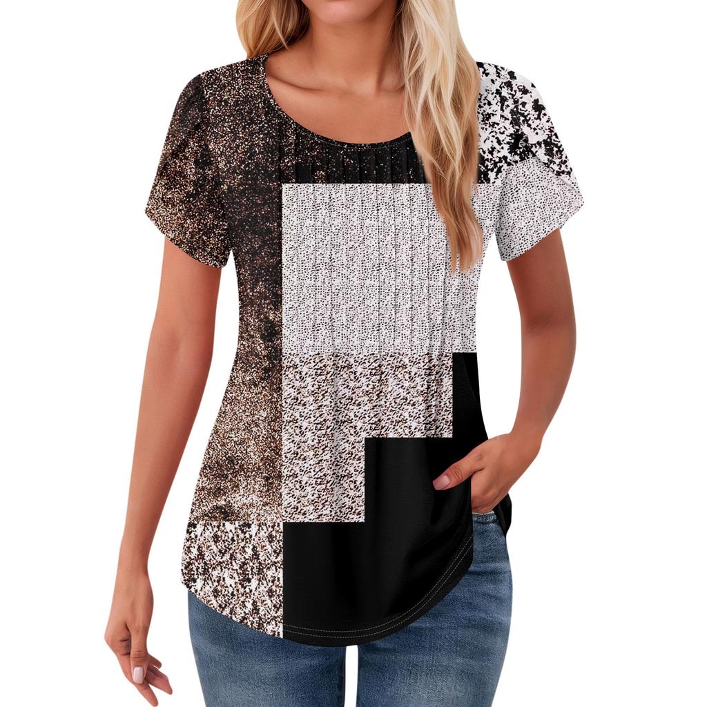 Womens Tops Petal Short Sleeve Summer Round Neck Shirts Floral  Printing Blouses For Women Dressy Casual