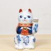 Yakushigama Maneki-neko (Beckoning Cat) Sometsuke (Blue and White) Good Luck 3.5-inch (Left Hand Rai