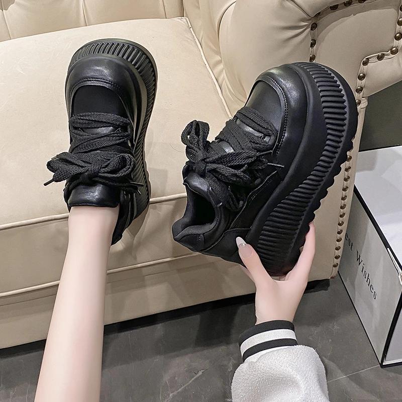 Fashion Casual Chic Platform Breathable Sneakers Lace-up Comfortable Anti Slip Thick Bottom Womens Running Shoes Black White