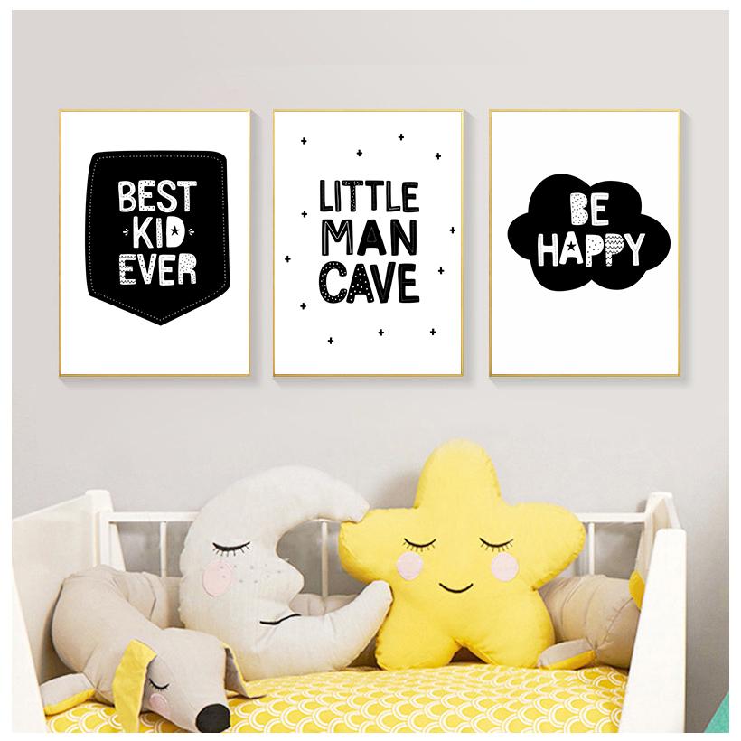 Nursery Wall Art Canvas Painting Black and White Adventure Be Wild and Free Quotes Posters and Prints Nordic Baby Room Picture