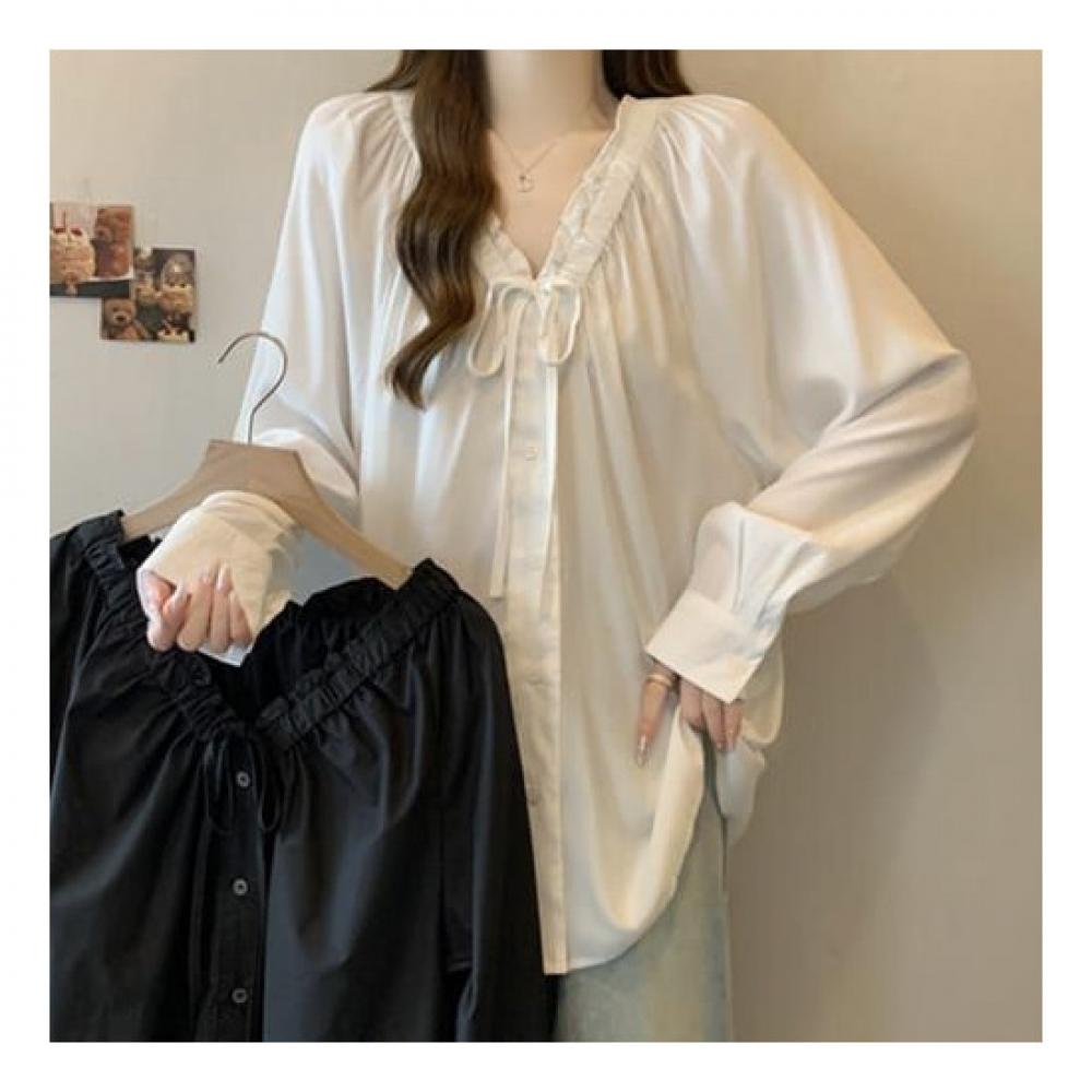 NaVaVa Women LoVely Frill Ribbon V Neck Long sleeVe Blouse Nb2329