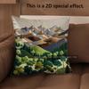 2D Mountain & Forest Landscape Pattern Pillow Covers Pattern Cushion Cover Suitable For Sofa Bedroom Car Pillow Cover