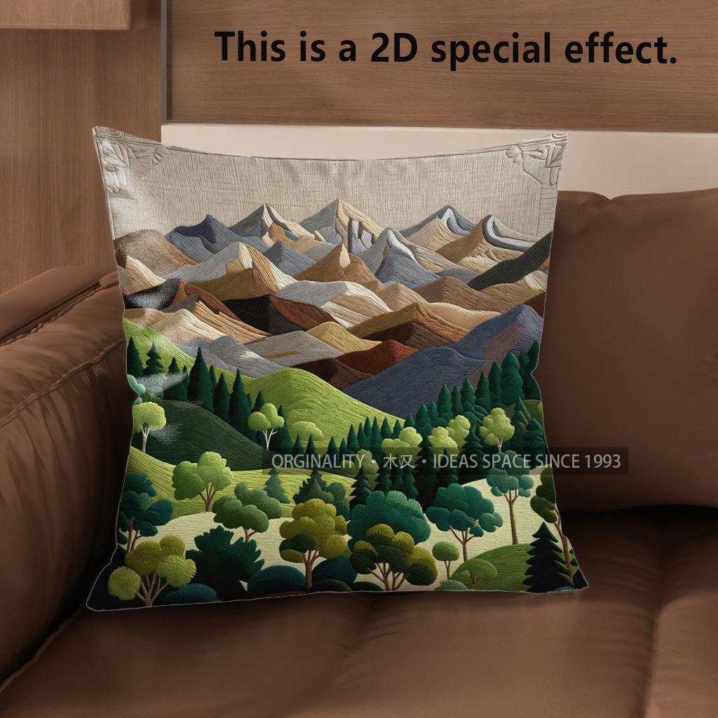 2D Mountain & Forest Landscape Pattern Pillow Covers Pattern Cushion Cover Suitable For Sofa Bedroom Car Pillow Cover