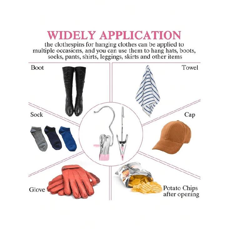 10pcs Premium Stainless Steel Clothes Clips, Adjustable Metal Pants Skirt Hanger with Grip Clips Hook Laundry Home Organizer