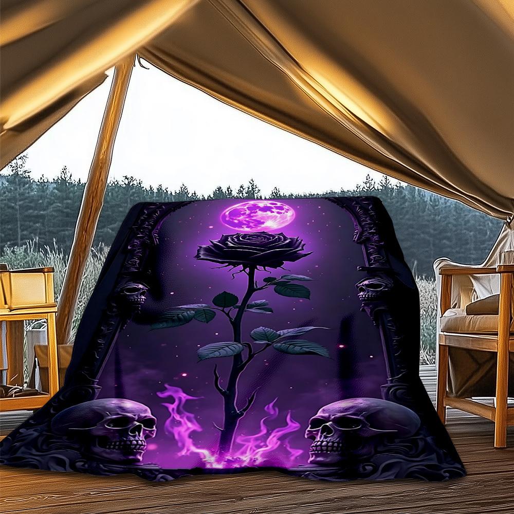 

1pc Gothic Rose Outdoor Blanket - Lightweight Flannel Throw For Travel, Camping, Gifts For Family Or Friends yy251114185 75x90cm
