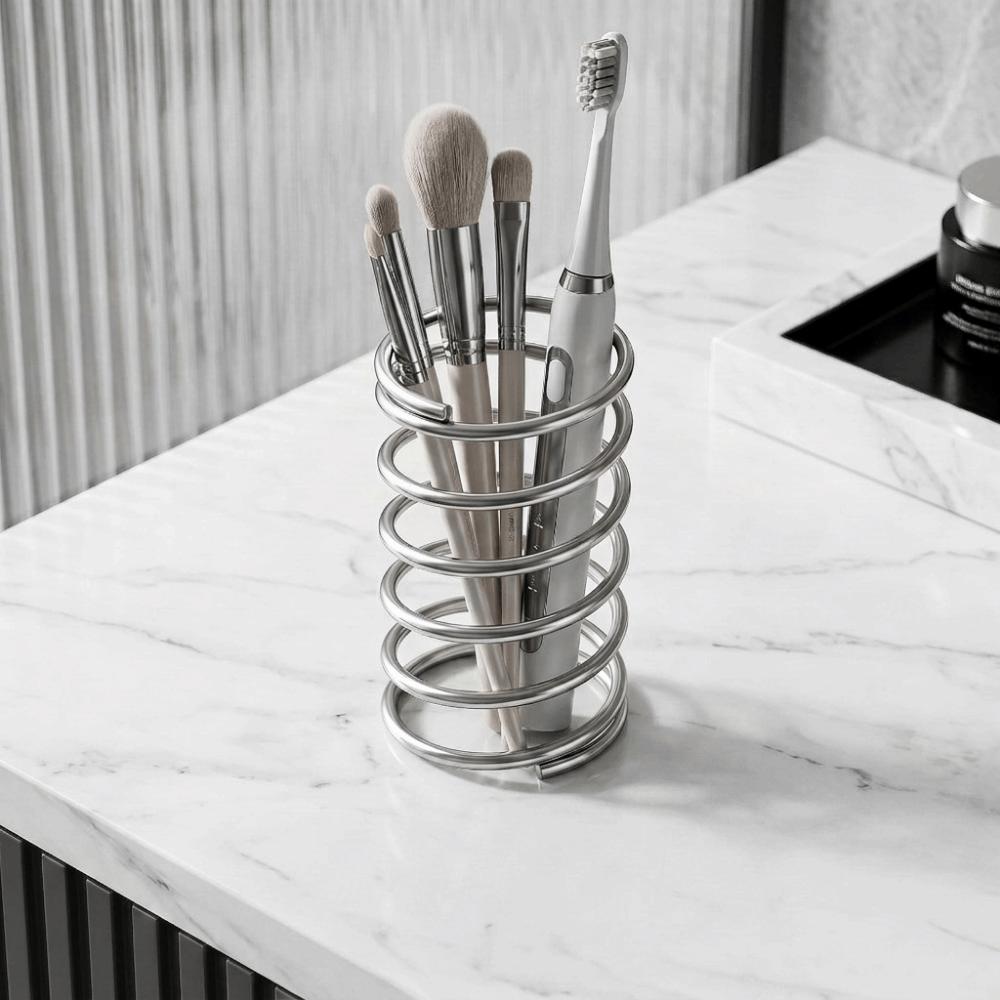 Silver Spring Shaped Toothbrush Holder Hollow Makeup Brush Storage Rack Desktop