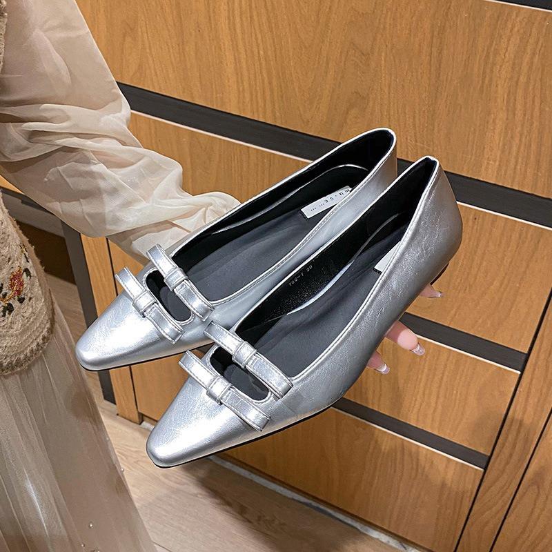 Designer Women Heels Ladies Small Heels Leather Shoes Elegant Pointed-toe Bowknot Pumps Casual Slip-on Scoop Shoes Tacones Mujer