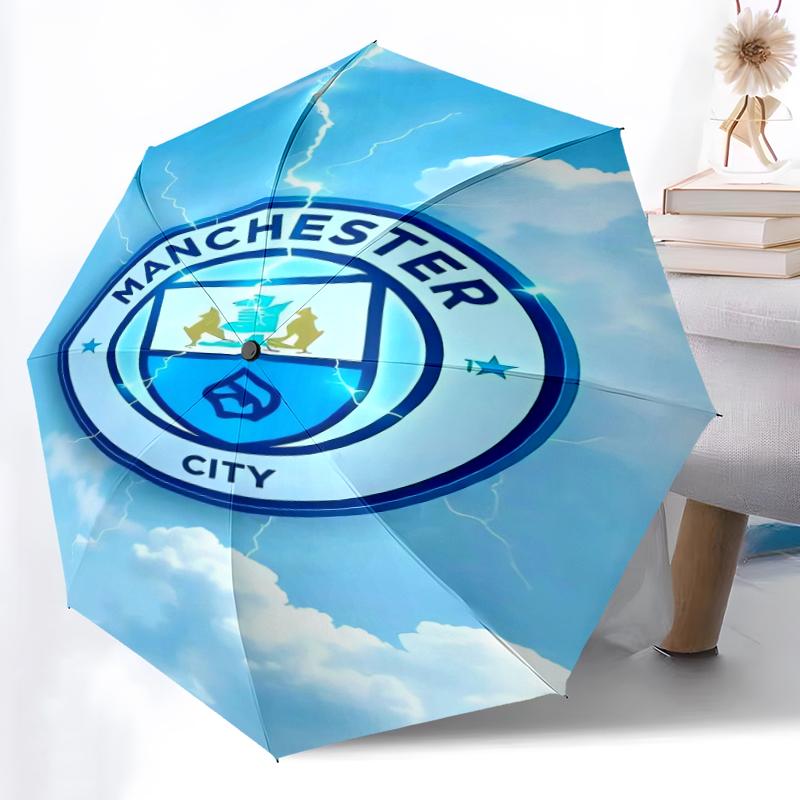 1pz Ombrello Automatico Robusto a 8 Stecche, Ombrello Manchester United Manchester City, Stampato Digitalmente, Ombrello Pieghevole per Uso Esterno in Movimento