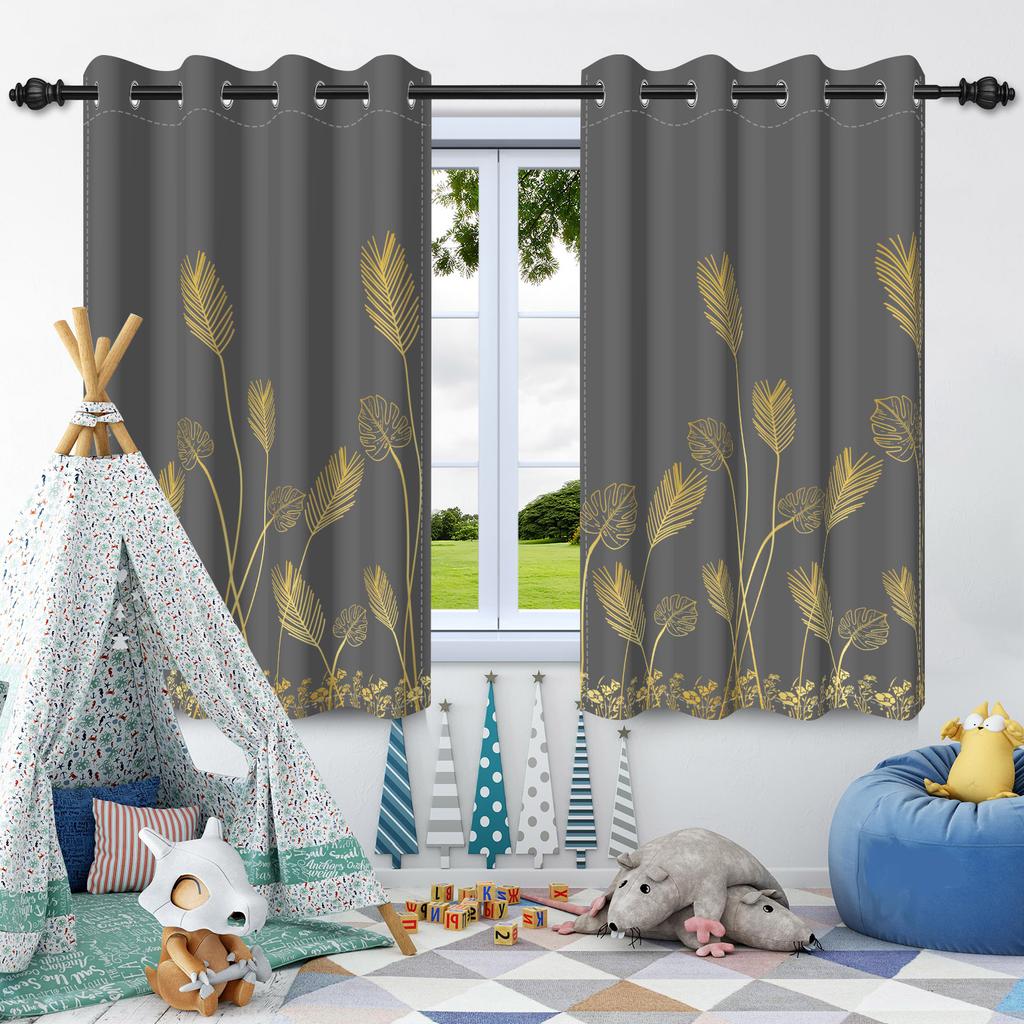 2Pcs Blackout Curtains Fresh Flowers Plants Leaf Bedroom Living Room Darkening Thermal Insulated Grommet Window Curtain Drape