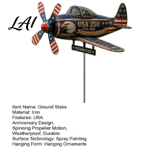 Garden Propeller Windmill USA 250th Vintage Plane Wind Spinner 1776–2026 Patriotic Helicopter