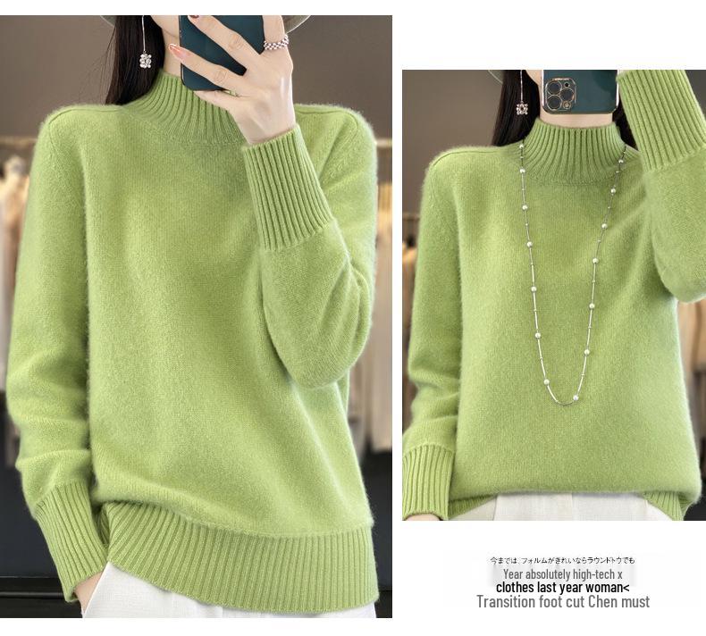 2025 Autumn/Winter Women's Thick Pure Wool Half-High Collar Knit Sweater