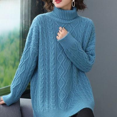 Women's High-neck Wool Sweater Thick Warm Knitted Sweater Autumn Winter Loose Fit Plus-size Wool Knitted Top