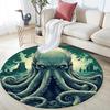 Green Octopus Round Area Rug,Carpet Rug for Living Room Bedroom Sofa Playroom Decor,Non-slip Floor Mat