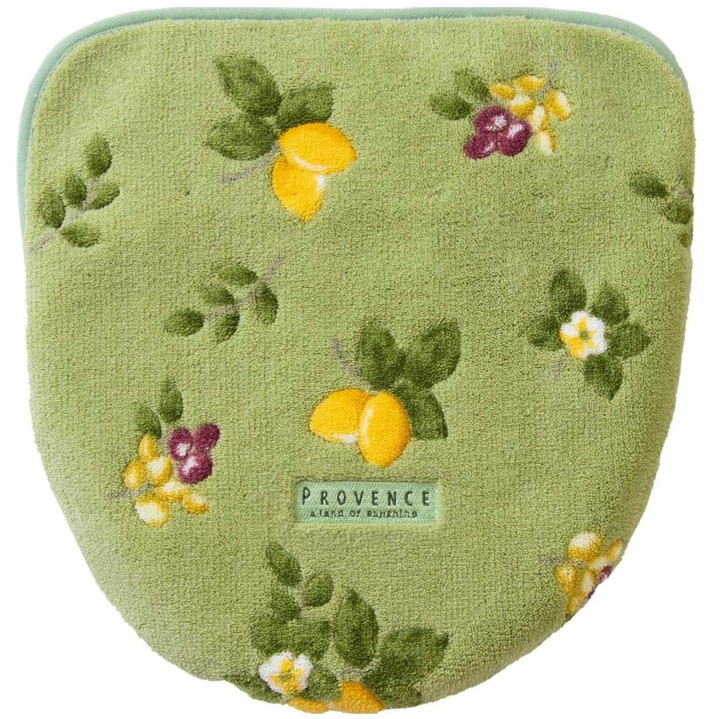 3-teiliges Toilettenmatten-Set (Grün, Hergestellt in Japan) - Enthält Toilettenmatte, Mehrzweck-Deckelbezug und Toilettenpapierhalter-Abdeckung (Oka Provence Grün) - Antibakteriell