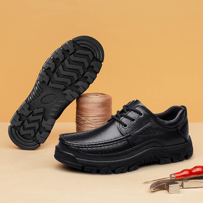 

Весенне-осенние мужские кожаные туфли, нескользящие мужские кроссовки, уличные ботинки на шнуровке, походные ботинки, деловая повседневная обувь 39-48 39 чёрный
