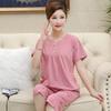 Women's Summer Clothing Sets Middle-aged and Elderly Loose Short-sleeved Blouse + Seven-piece Pants Home Two-piece Set