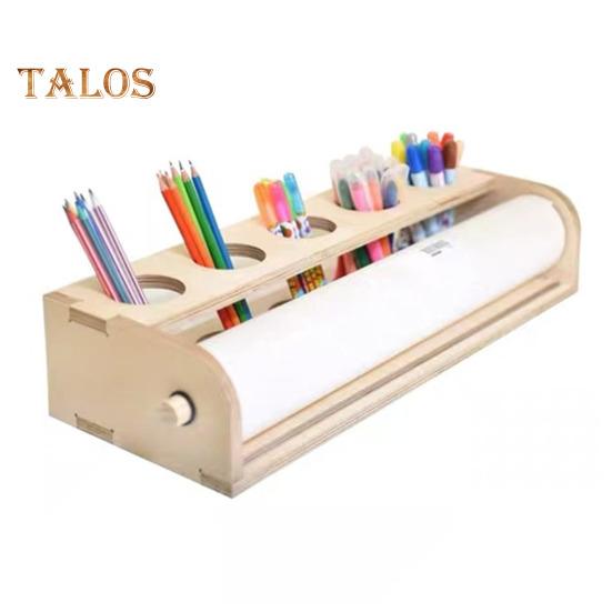 

Деревянный держатель для бумаги, настольный держатель для рулонов бумаги, органайзер для рулонов бумаги для рисования с держателем для ручек для школы, художественной студии, дома