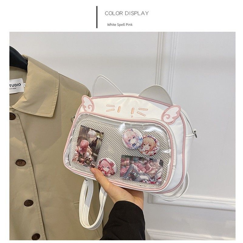

Student Cartoon Backpack Satchel Female Ins Easiest for Match Go out to Play Cute Cat Large Capacity Bag Good-looking 2025 New Arrival White Spell Pink