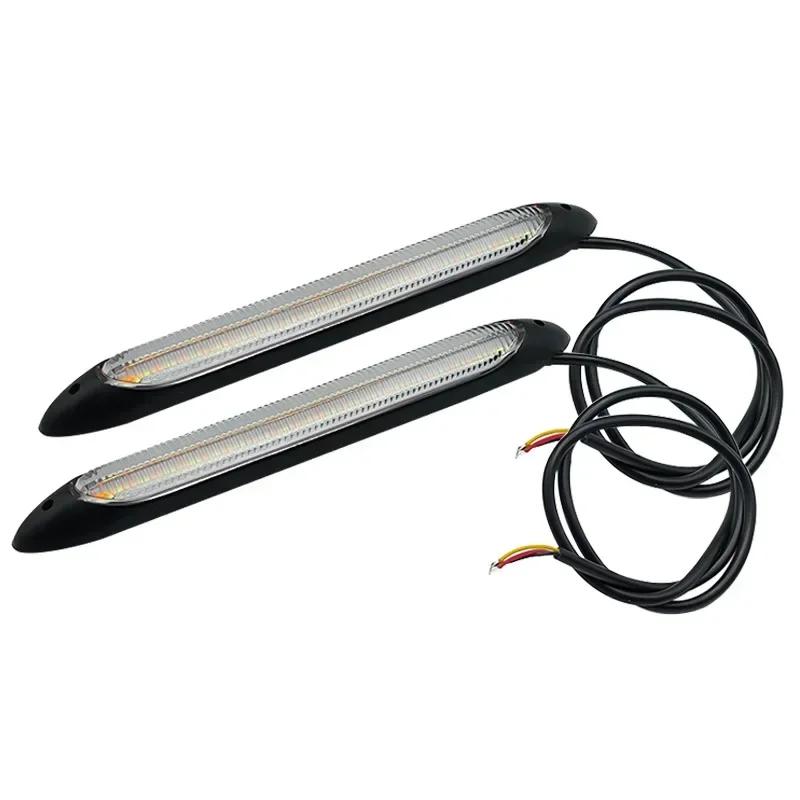 Waterproof LED Daytime Running Lights – Universal Auto DRL with Sequential Back Signal, Yellow Light for Cars, 12V DC