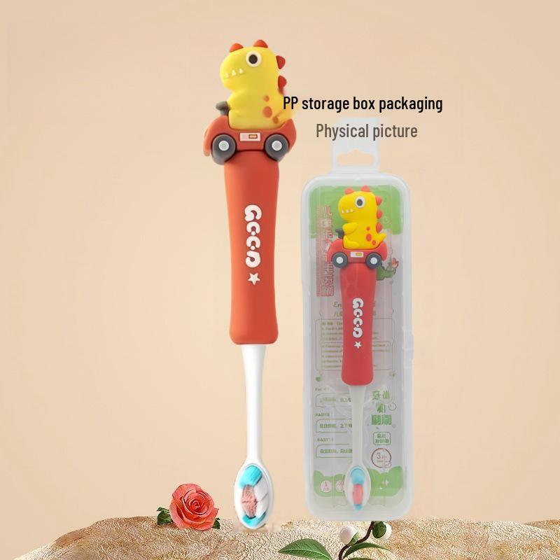 Children's Cartoon Dinosaur Toothbrush, Ages 3-12, with Cute Non-slip Handle & Soft Bristles for Gentle Oral Care