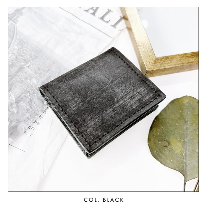 Box-shaped coin purse, slim wallet for women and compact wallet for men, made of genuine bridle leather [NB], black