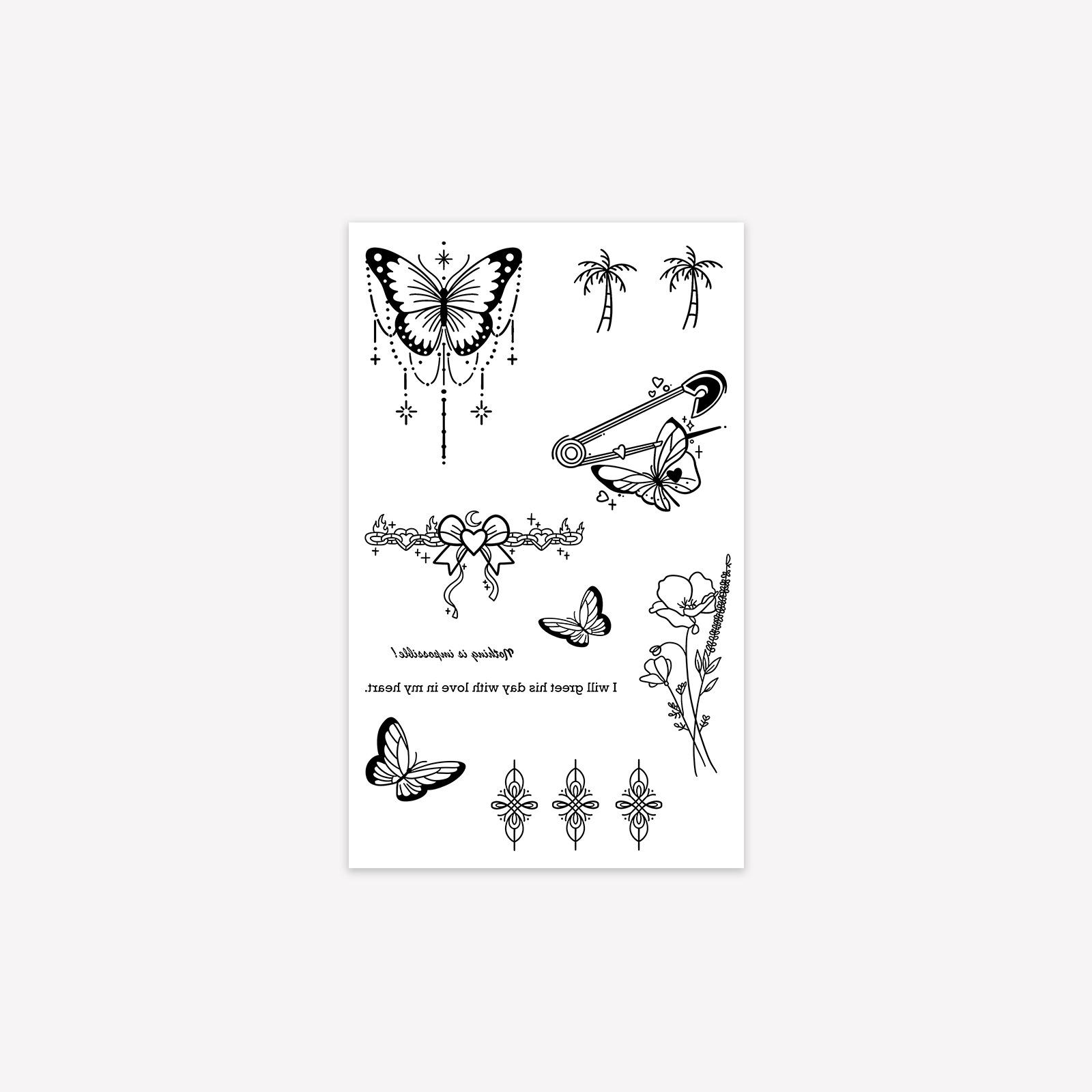 Ins Simple Multi-Picture Butterfly Flower English Sentence Totem Finger Wrist Tattoo Sticker 11*18