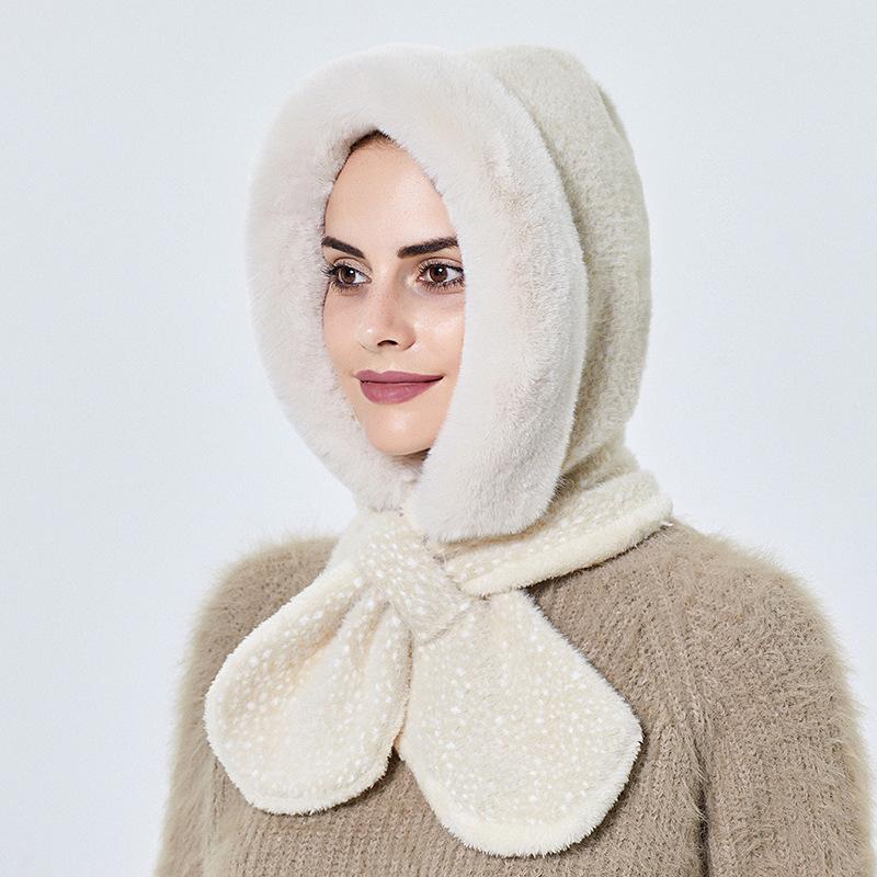 Čepice Dámská Zimní univerzální se šálou Jednodílná čepice Plyšová pulovrová čepice větruodolná zesílená teplá čepice