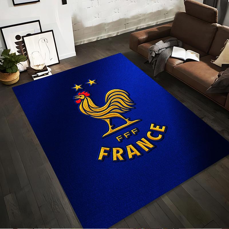 French Rooster Emblem Blue Rug Design Non-slip Rug Suitable for Living Room and Bedroom Sofas.