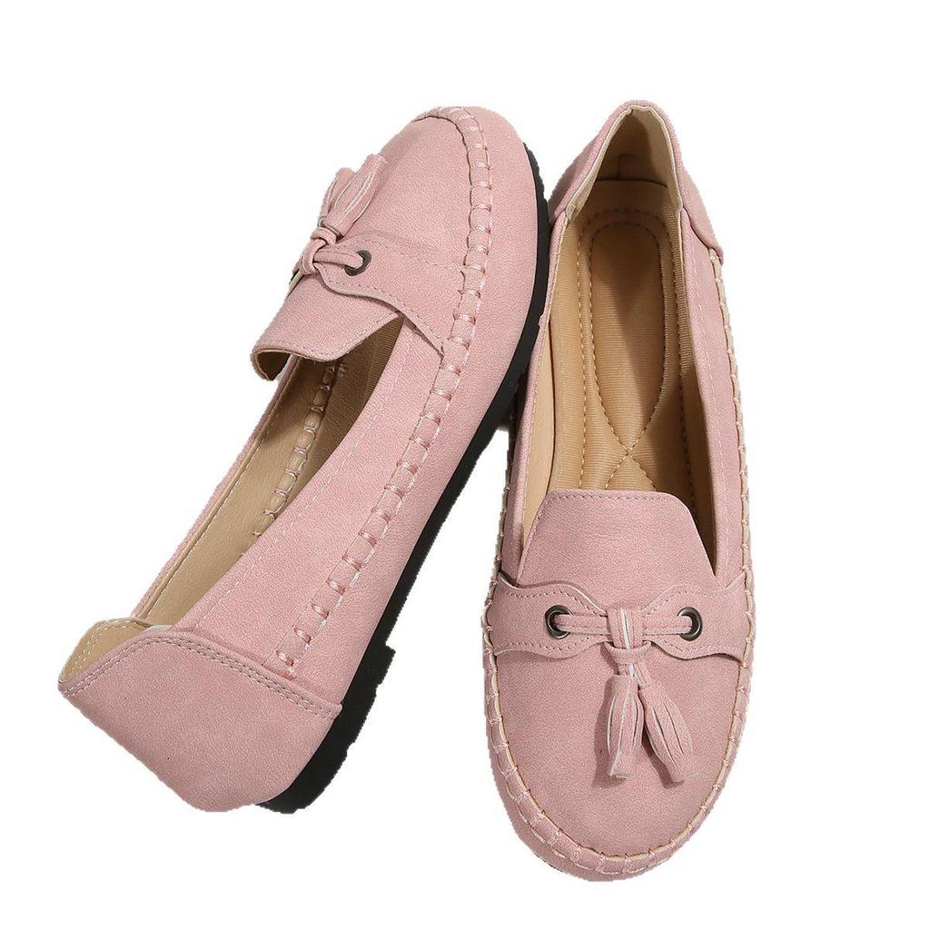 Mokasyny damskie czarne z kokardą i frędzlami na wiosnę/jesień 2025 - miękka podeszwa, wsuwane baleriny dla wygody