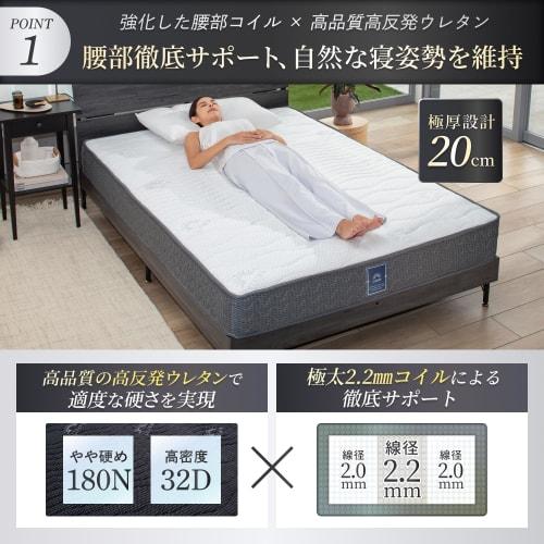 GOKUMIN Pocket Coil Mattress [Thorough Lumbar Support] 20cm Thick, High Resilience, 180N, High Durability, 32D Body Pressure Distribution, Gokumin Sem