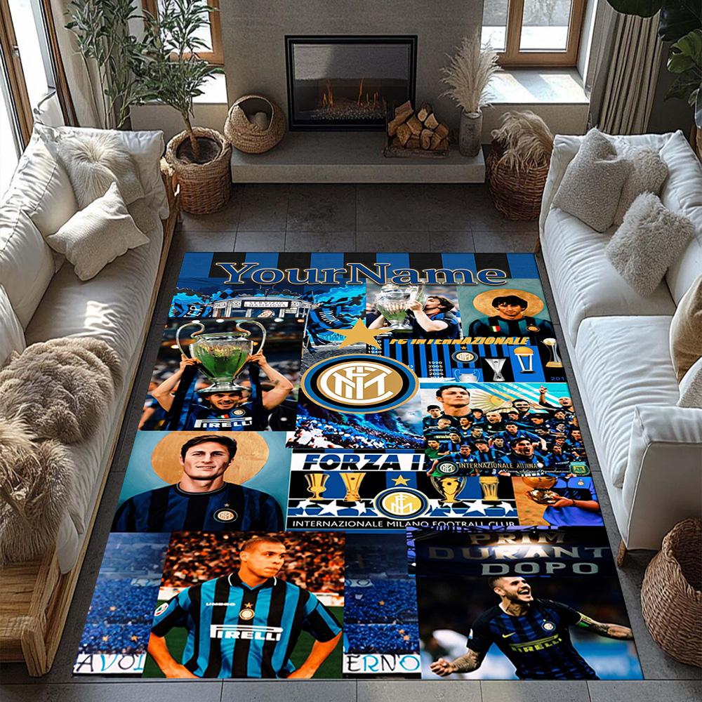 Inter Milan Customize Text Area Rug Design for Balcony Dining Room Foyer Entryway Antislip Carpet Anime Office Decor Birthday/Christmas Gift