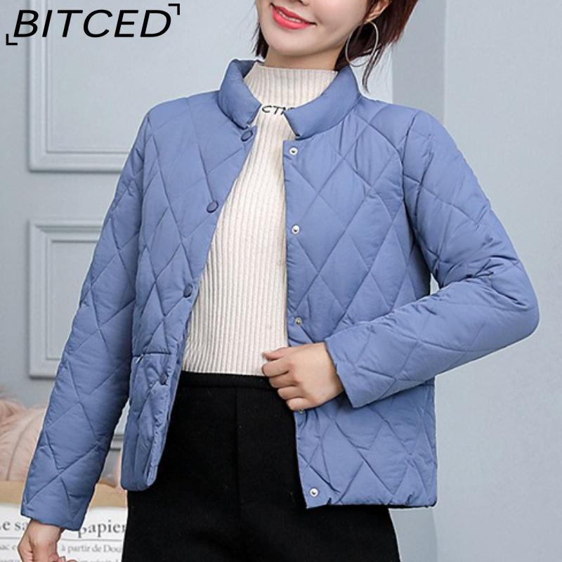 

BITCED Autumn/Winter Women s Slim-Fit Stand Collar Lightweight Down-Filled Cotton-Blend Jacket XXXL синий