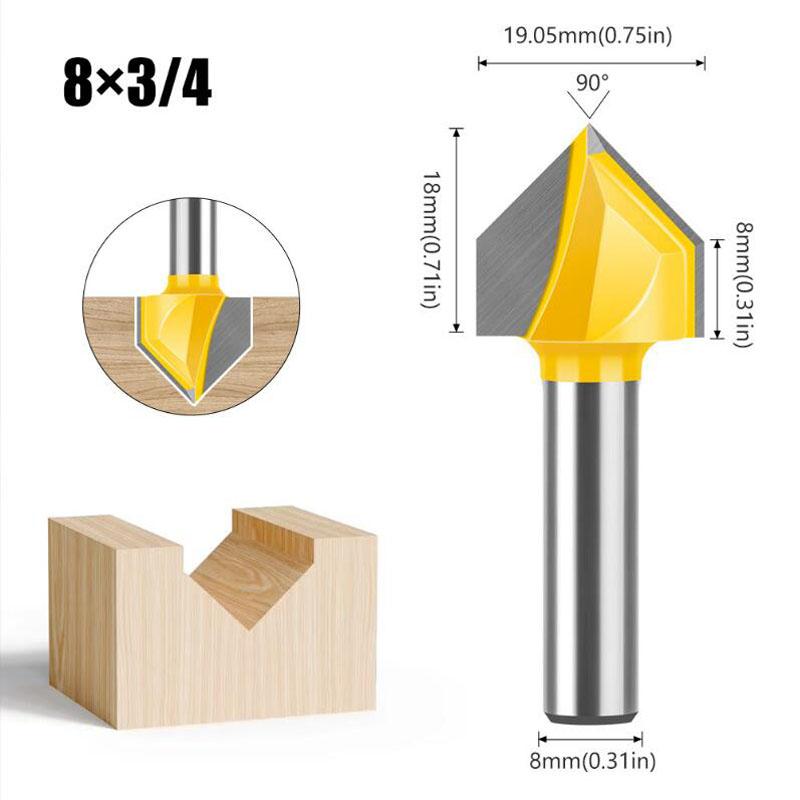 8mm Shank 90 Degree V Groove Template V-Groove V Grooving Router Bit Cleaning Flush Trim Corner Round Cove Box Bits Tools